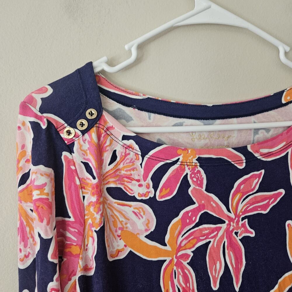 Lilly Pulitzer Pink Blue Dress 3/4 sleeve Floral Size Medium - Picture 5 of 9